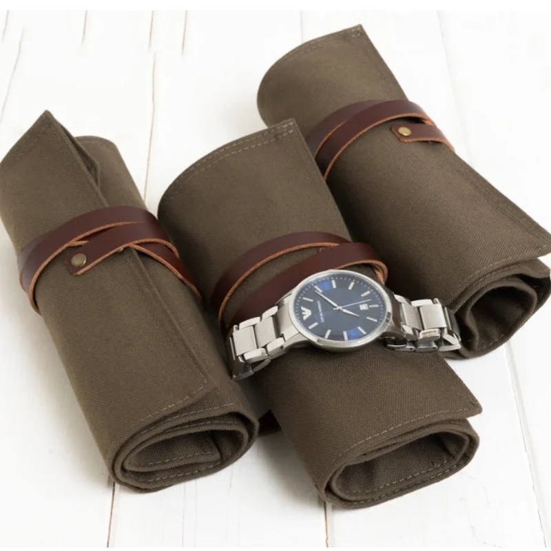 

Factory Wholesale Custom Luxury Canvas Travel jewelry watch pouch Roll bag, Picture shows/custom color