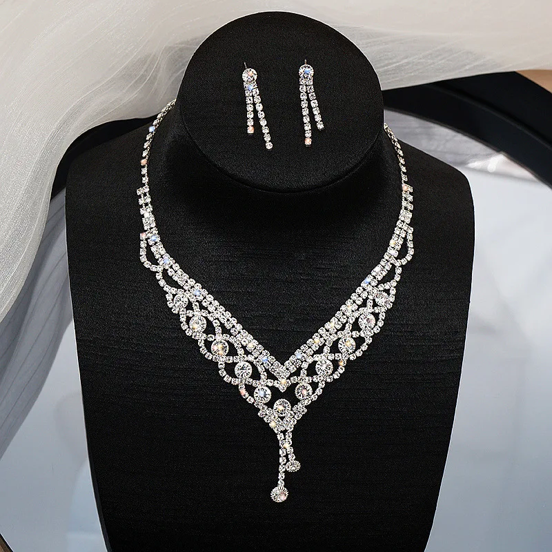 

TZ002-50 Hot Selling Claw Chain Jewelry Bridal Rhinestone Necklace Earrings Set Wedding Jewelry Banquet Dress Necklace