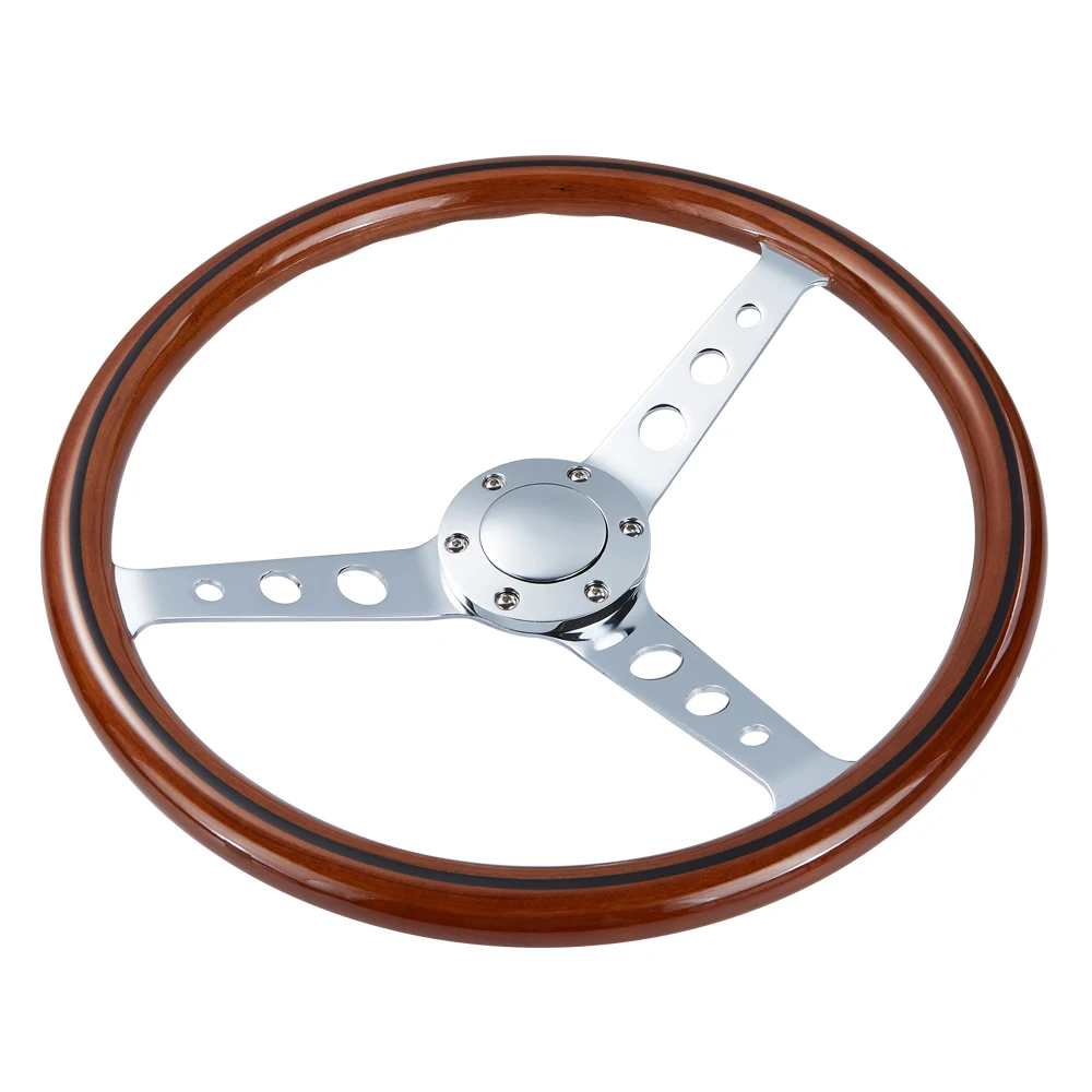 Volante Universal Wood Car Steering Wheel 380mm 15 Inch,Vintage Chrome ...