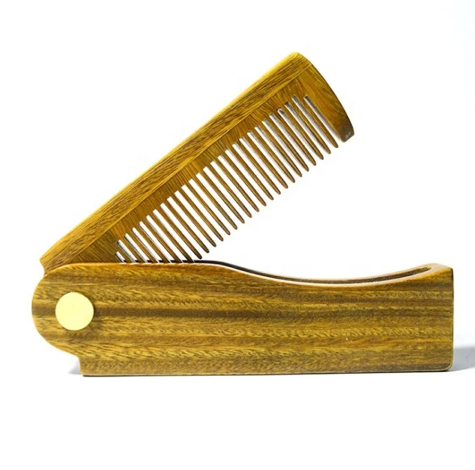 

Wholesale portable private label wooden foldable pocket beard comb sandalwood folding comb for travel, Natural color