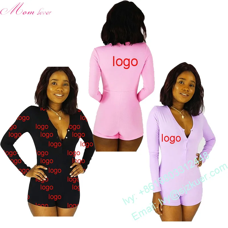 

Wholesale customized logo solid cotton loungewear spaghetti strap onesie pajamas pyjamas night wear sexy women's sleepwear