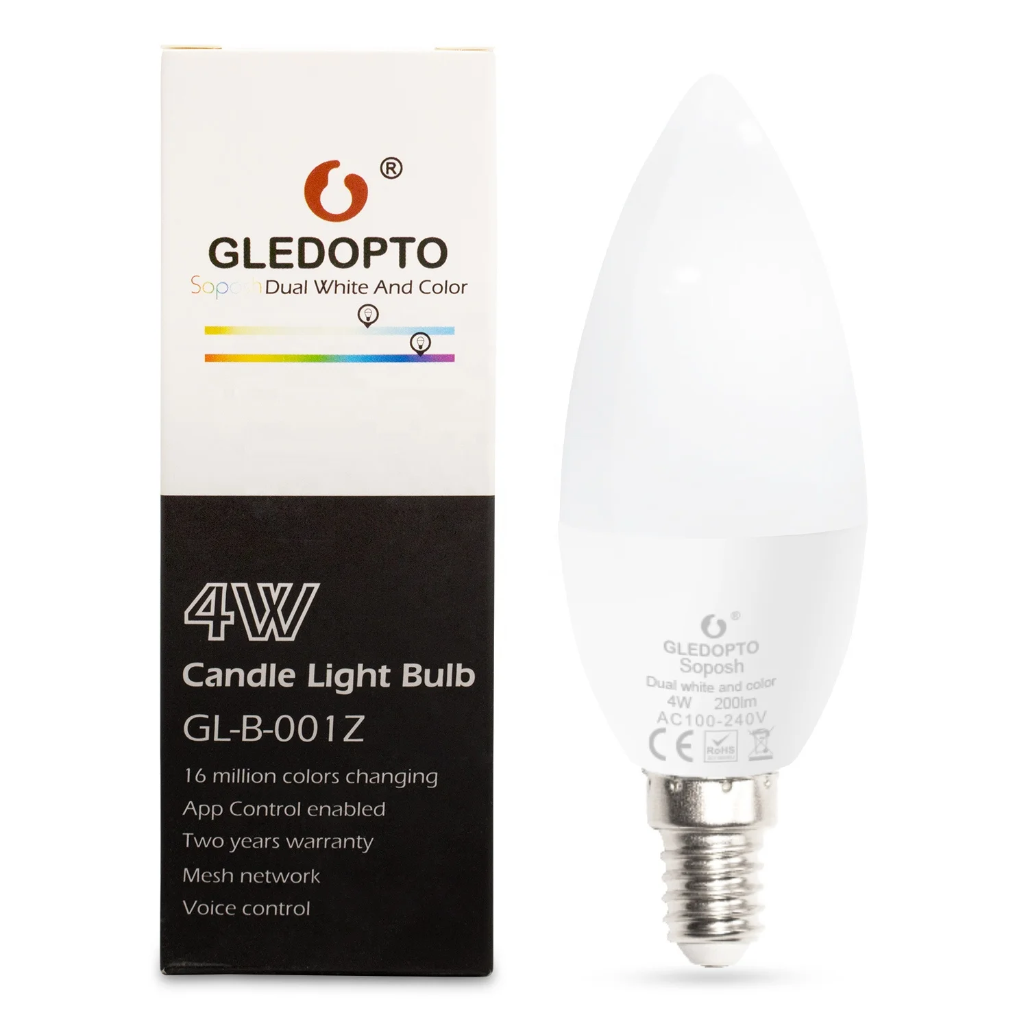 Gledopto AC100-240V 4W RGB And Warm White 3000K RGBW ZigBee E14 LED Chandelier Bulb