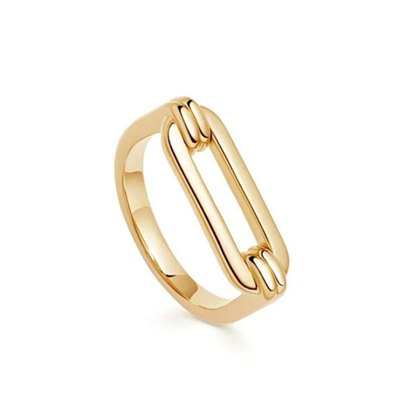 

Fashion Women Jewelry 18K Gold Plated Stainless Steel Ladies Gold Finger Rings Geometric Rectangle Ring, Gold color
