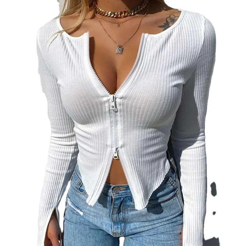 

Fashion Clothes For Lady Long Sleeve Wholesale Sports Bulk Cute White Crop Top T shirt Women, Stock color /custom color