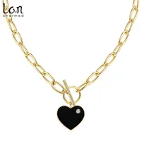 

Lancharmed Chunky Black Heart Charm Choker Necklace 14K Gold Plated Heart Necklace