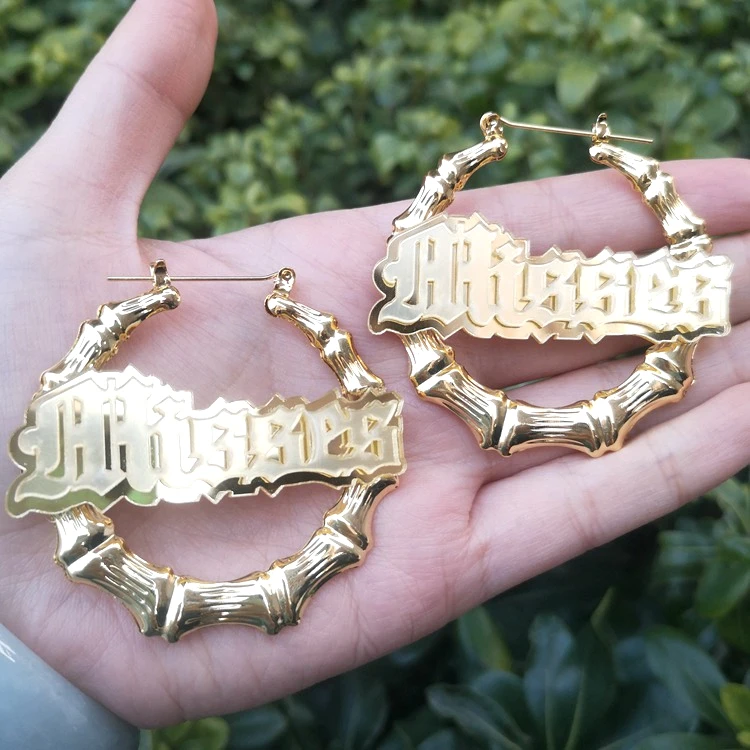 

Fashion Personalized Custom Name Earrings Bamboo Hoop Earrings For Women