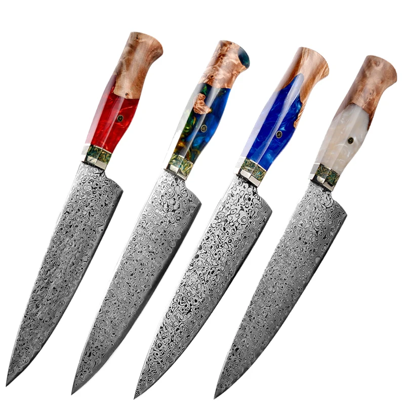 

Hot Selling Japanese Premium Kitchen Knife 67 Layers AUS10 Damascus Stainless Steel Blue Red White Wooden Handle Chef Knife