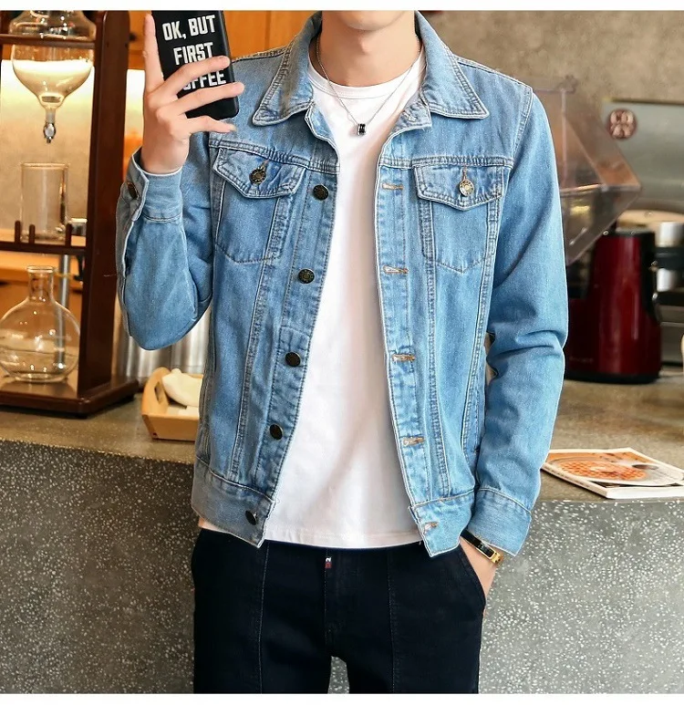 

Fashion Men Wash Denim Jeans Shirt Long Sleeves Autumn Shirt Casual Top jacket, Shown