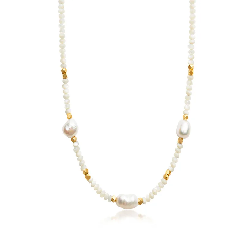 

Custom Funky dainty women luxury jewelry natural faceted agate stone necklace white baroque pearl beads choker