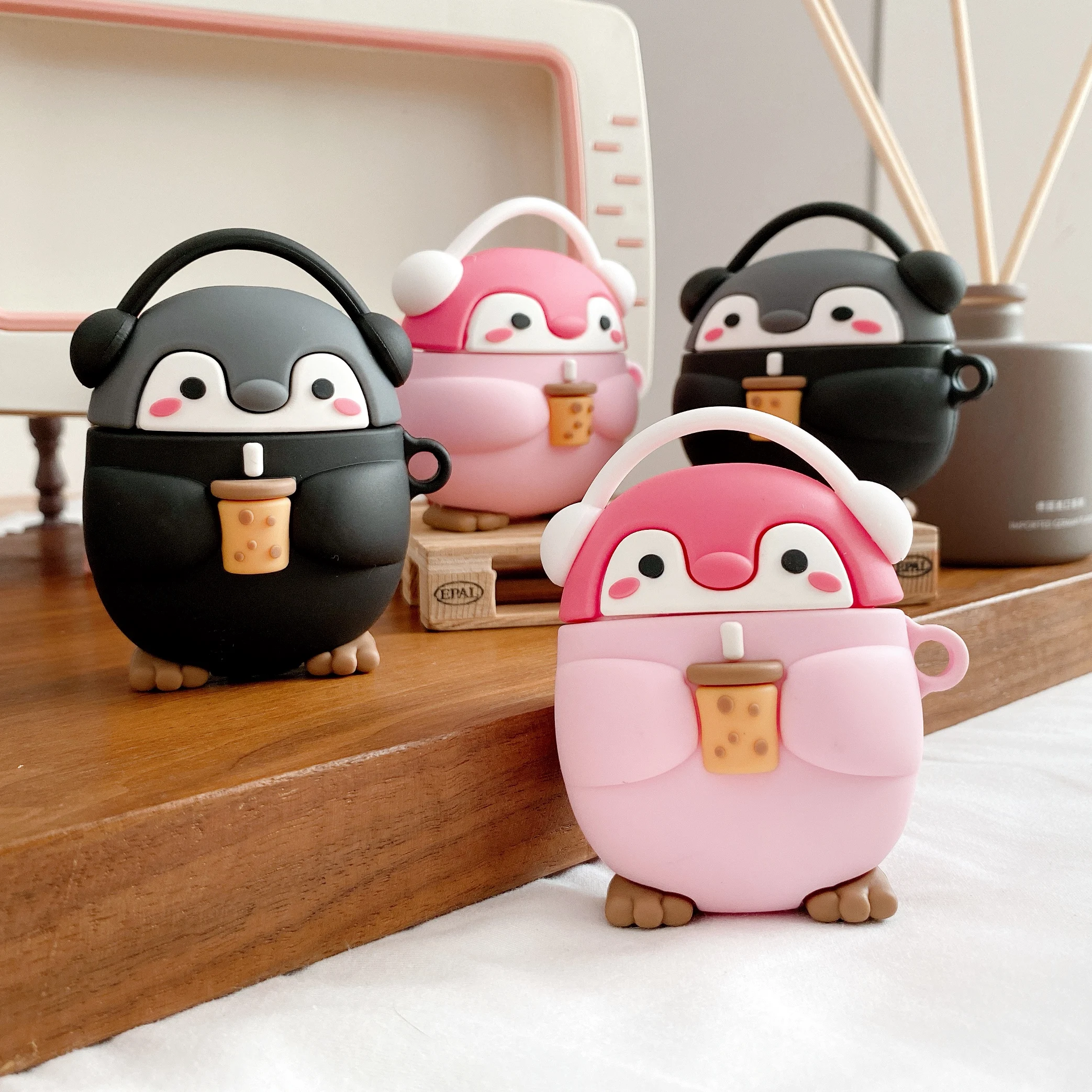 

3D Cute Cartoon Funny Cool Boba Tea Penguin Cover For Air pods Regular Case For Apple Airpods Pro 1 2 3