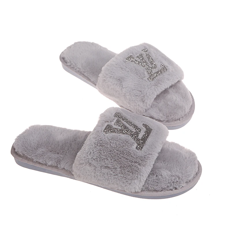 

Hot Sales Furry Faux Fur Slides Ladies Female Indoor Slides Slippers, Picture