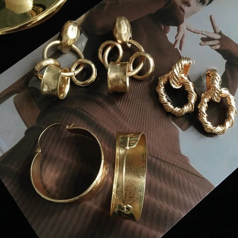 

Kaimei 2021 new matt gold plated metal earring ins cold wind retro dangle drop earrings 2020 new geometric vintage earrings, Many colors fyi