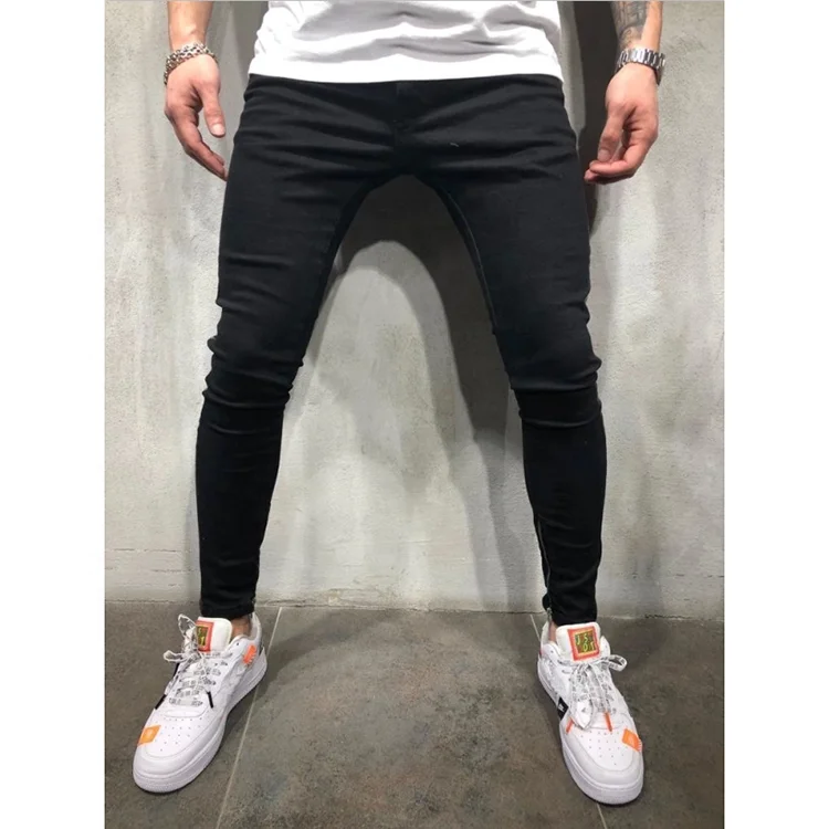 

New arrival good quality close-fitting street wear jeans ripped wirh zipper men's jeans