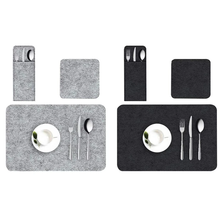 

Heat resistant felt placemat sets with coaster/bag of knife and fork, Gray,black or customzied color