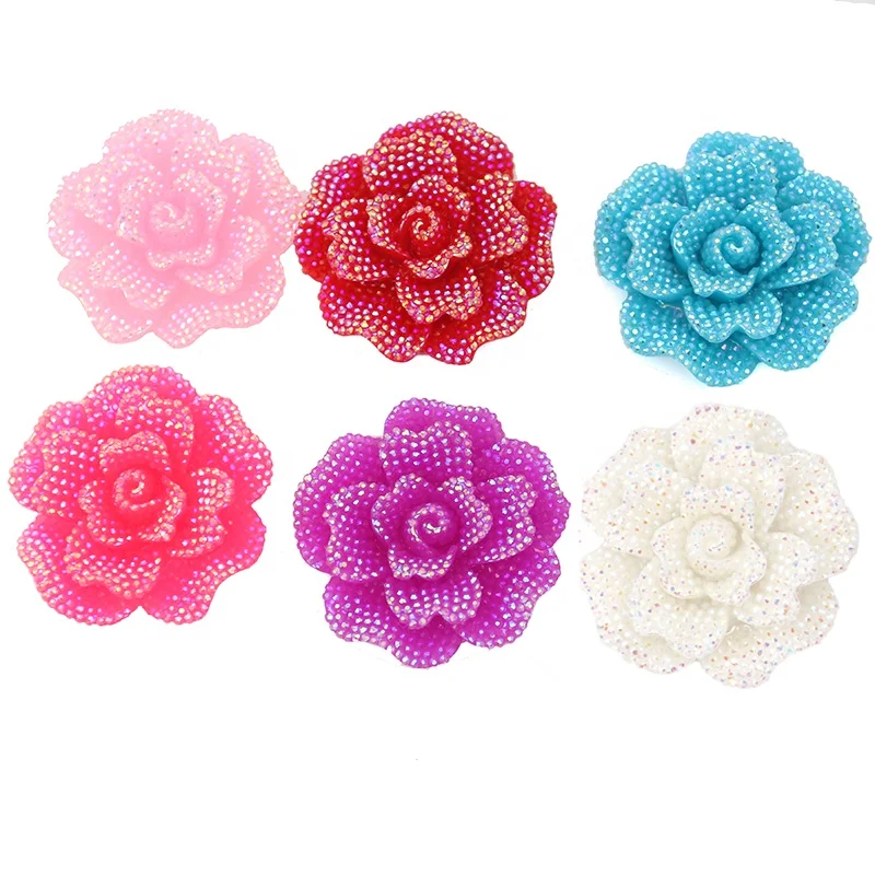 

Lailina Resin Stone Bling Shiny Colorful Flower Button Flat Back, As picture