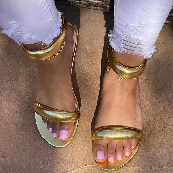 

2021 Metallic Color Sandals with Heel Zipper for Women Summer Slippers Flat Casual Sandals Female, 2 colors