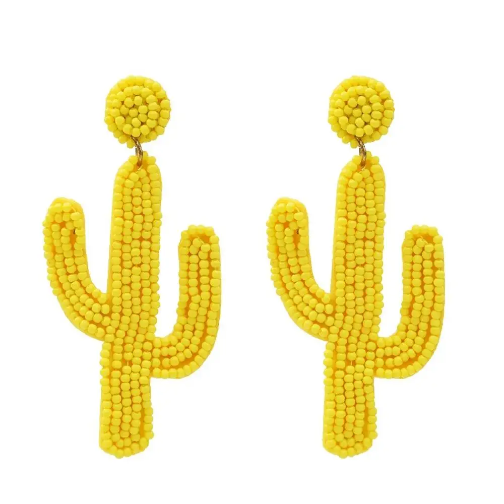 

Handmade Beaded Cactus Statement Earrings 4 Colors for Women Wedding Party Plant Jewelry, Red,green,yellow, black