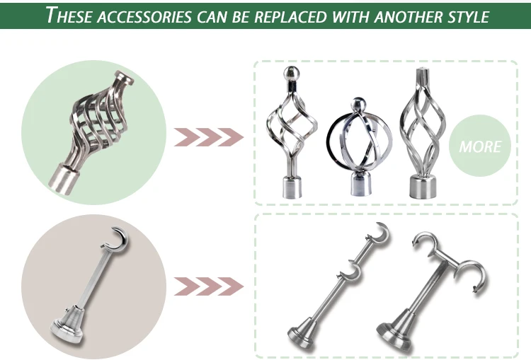 High quality fancy adjustable twisted end metal curtin rod