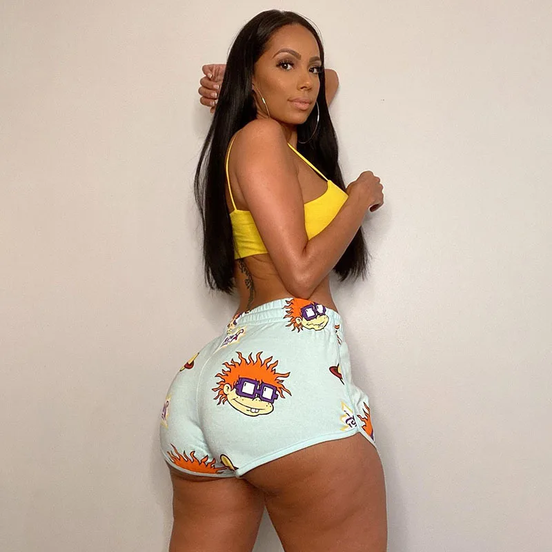 

2021 New Arrivals Chuckle Shorts With High-Waisted Cartoon Character Print Drawstring, Picture