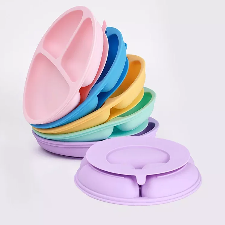 

Hot Bpa Free Silicone Baby Silicone Plate For Non-slip Suction Flat Divided Child Tableware Solid Baby Suction Plate