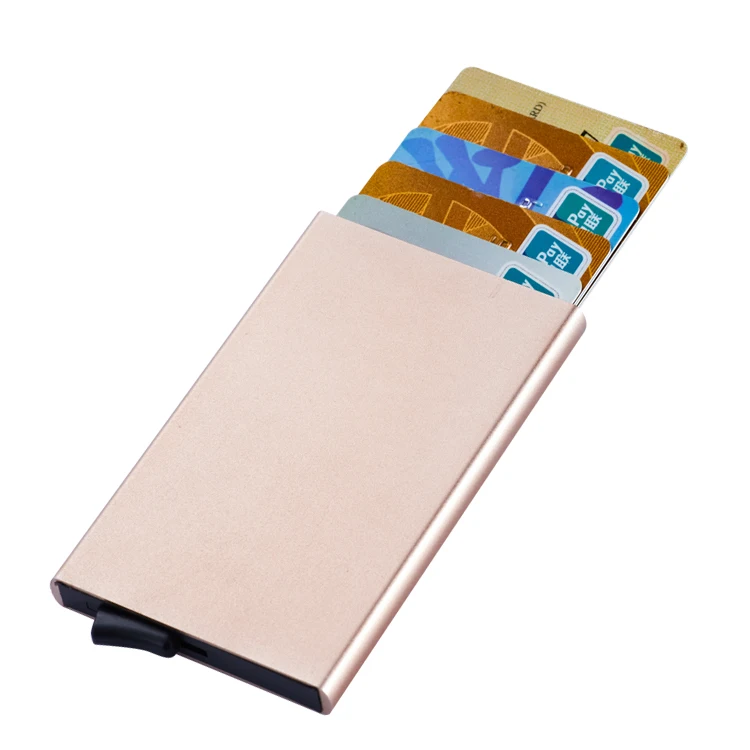 

Champagne RFID blocking automatic aluminum credit card case wallet pop up card holder, Optional