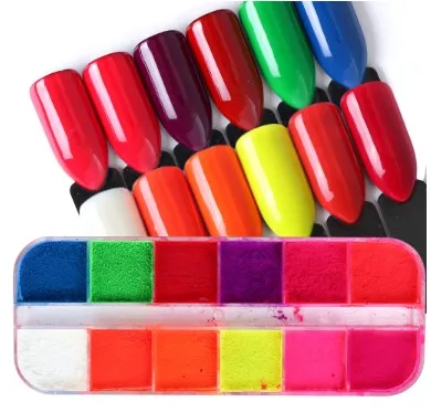 

12 colors /Set Fluorescent Neon Pigment Nail Powder Glitter Dust Gradient 3D Ombre Pigments Manicure Nail Art Decorations