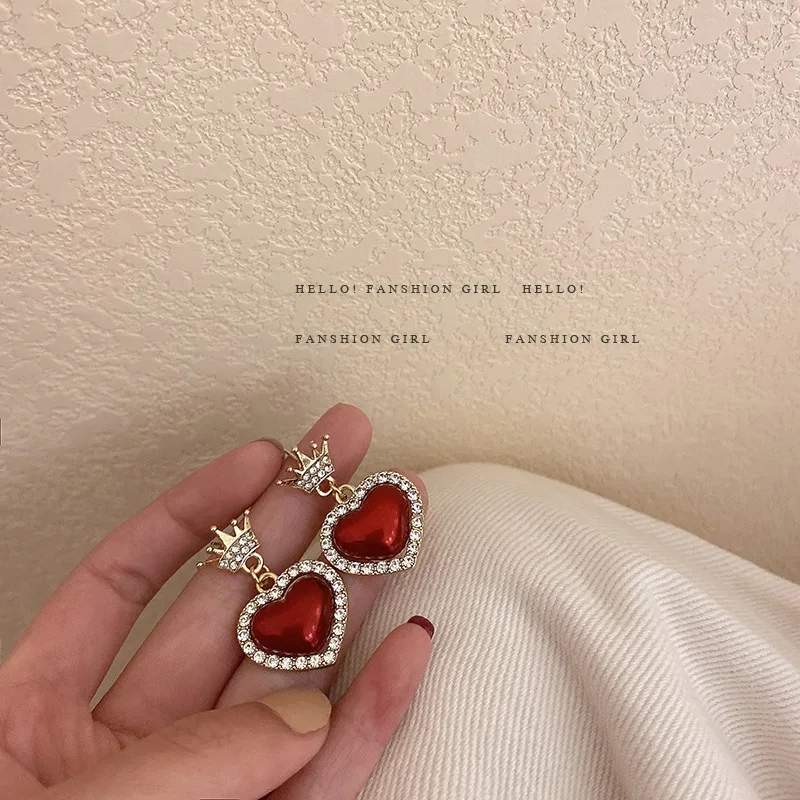 

red zircon bling heart earrings women