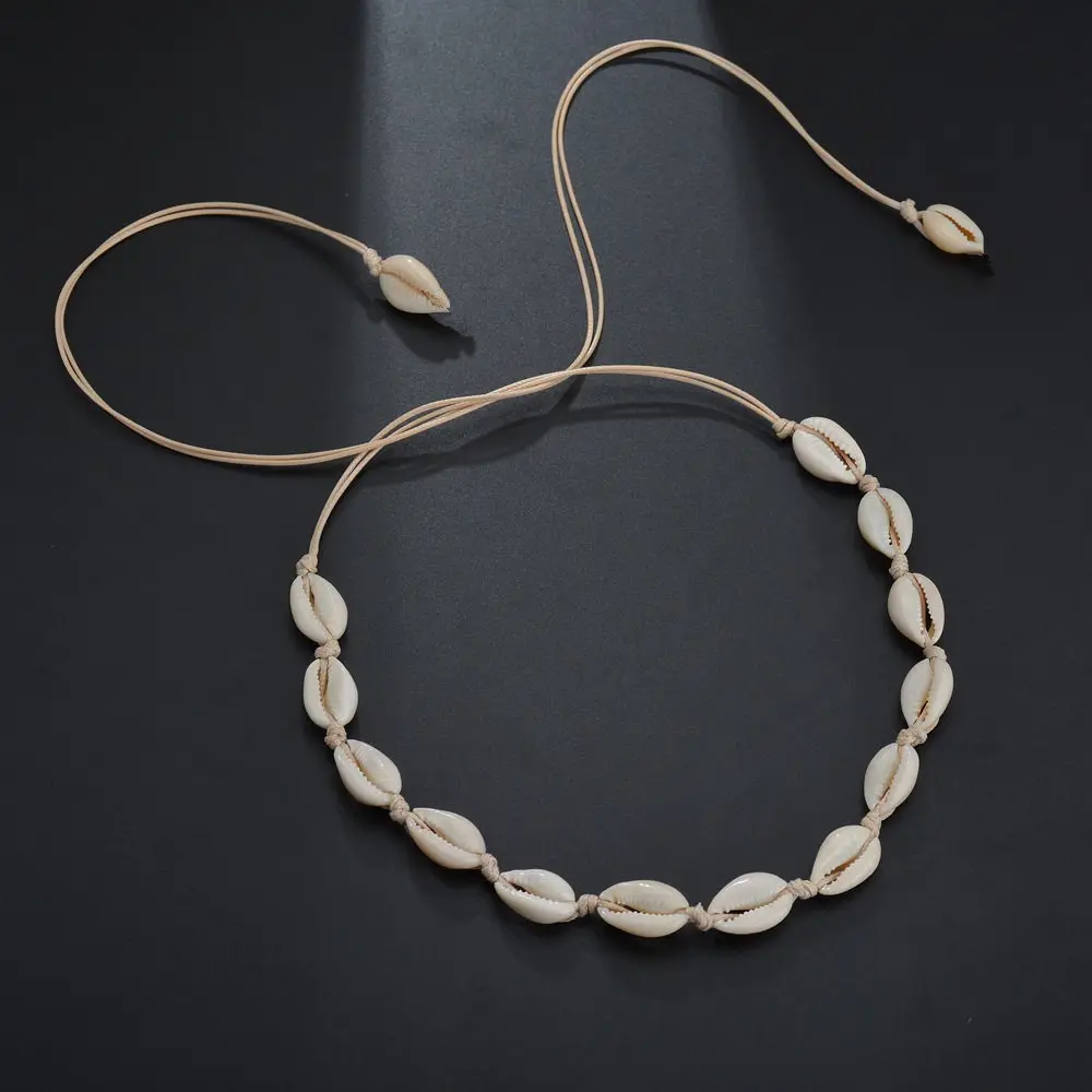 

Europe and United States personality fashion natural shell wax rope necklace handmade sea shell necklace, Picture