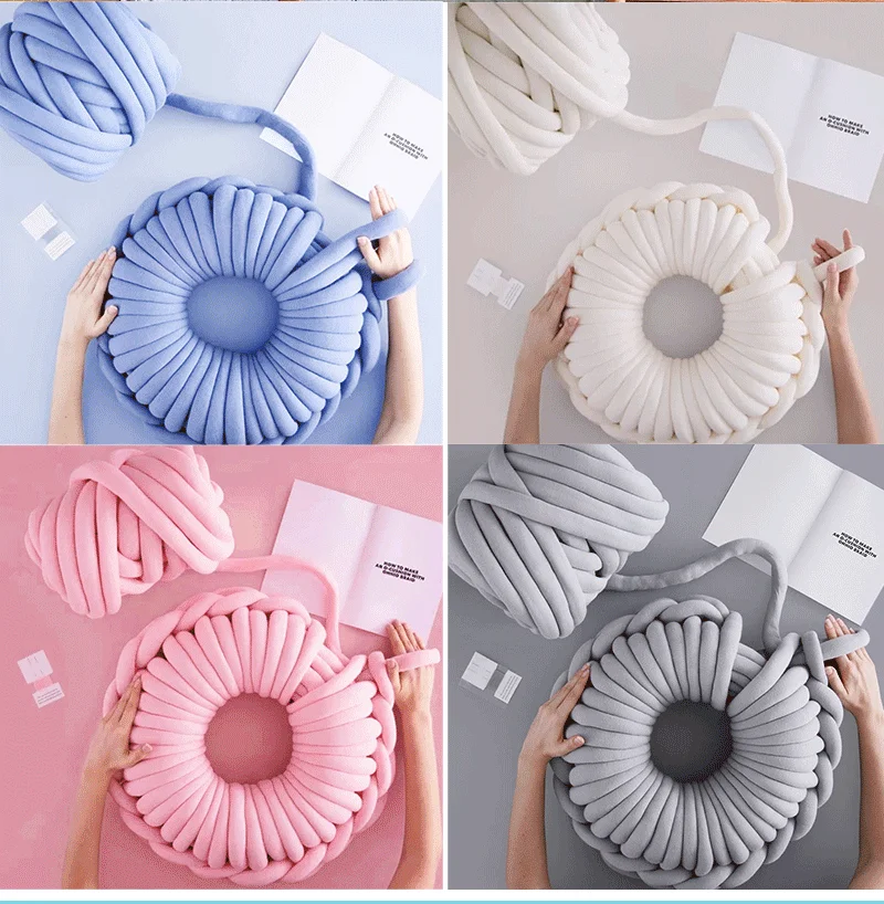 Wholesale Hollow Super Giant Chunky Hand Knitting Cotton Tube Yarn For