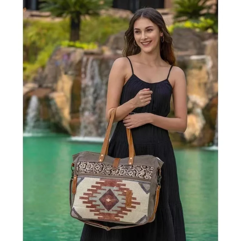 

Hot Sale Minimalist Tote bag Boho Cotton And Linen Tote Bag Weave Pattern Handbag for Ladies, Green