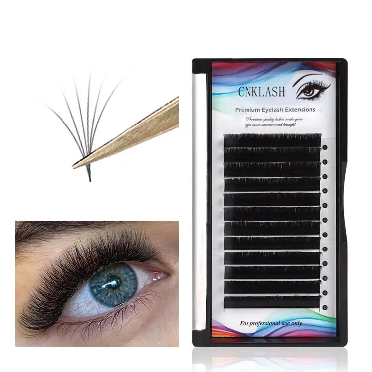 Individual Lashes Tray 8- 20mm Double Layer Easy to Fan Eyelash Extensions Faster Thin Classic Black Hand Made Synthetic HairCNK
