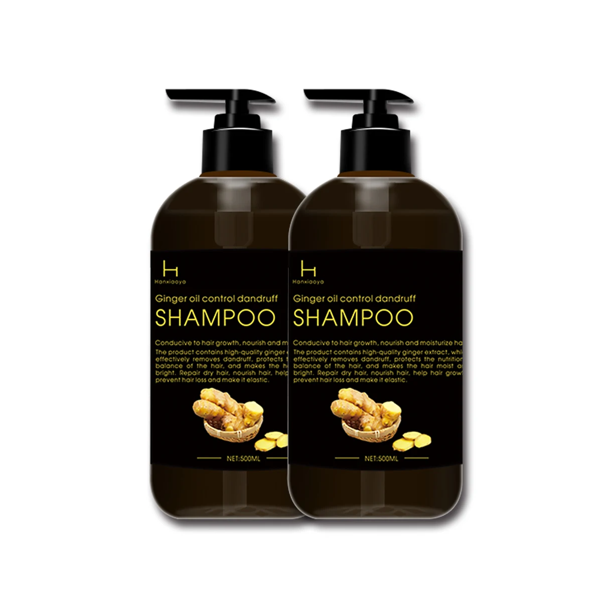 

HXY OEM ODM Private Label 500ml Pure Safe Moisturizing Hair Growth Anti-dandruff Organic Ginger Shampoo Bottle Set