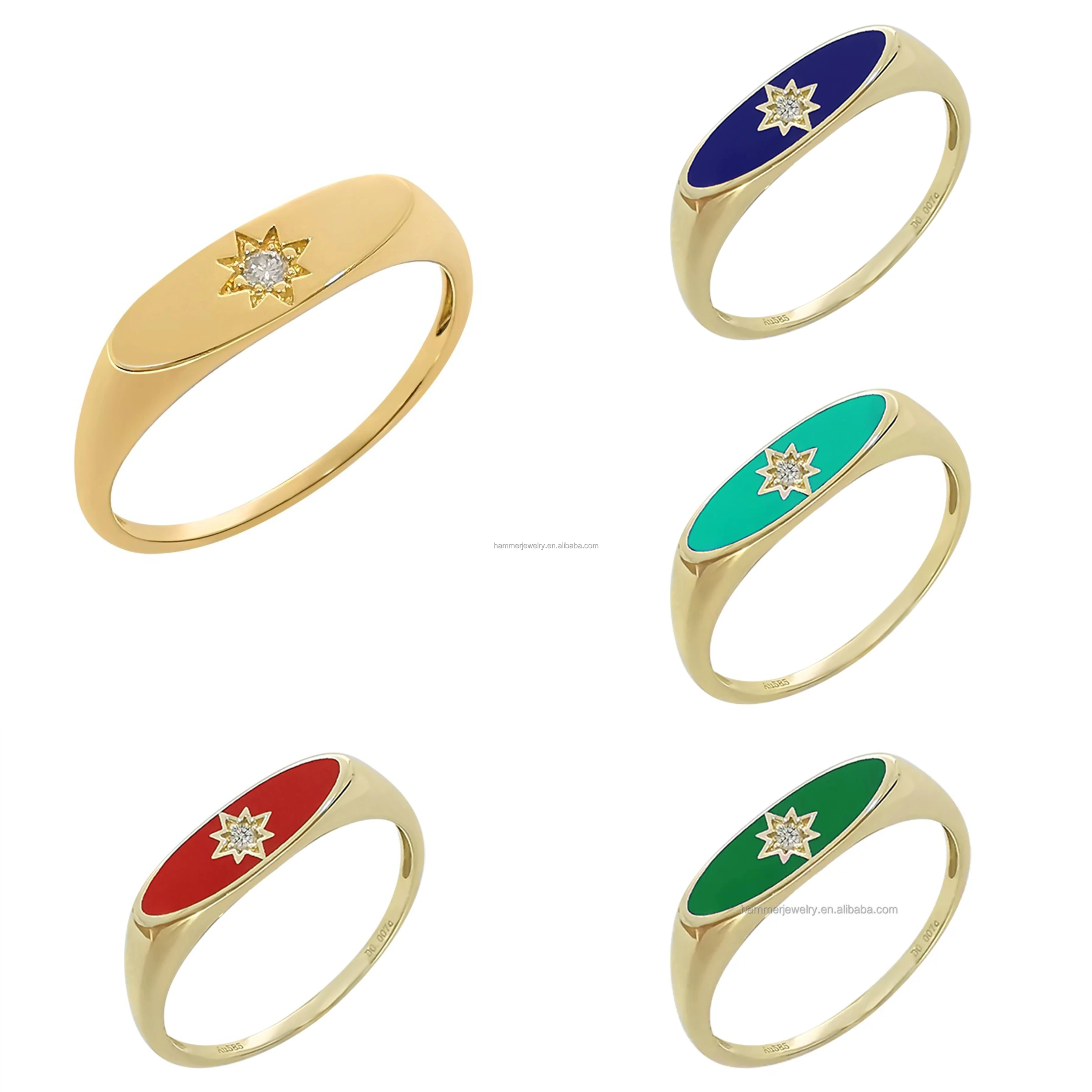 

14K Solid Gold Star Series Ring Colorful Enamel Color Pure 14ct Gold Diamond Fine Jewelry