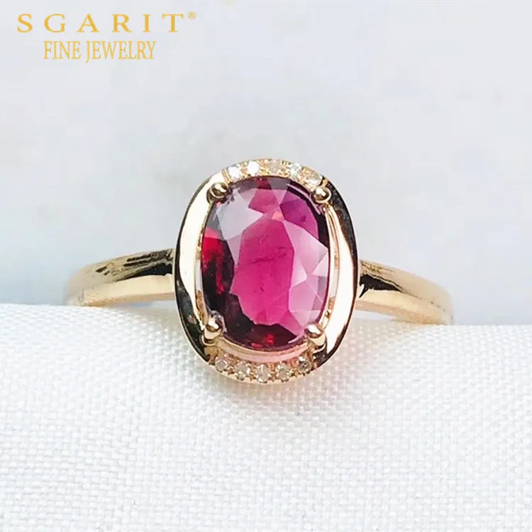 

SGARIT new fashionable party girl gemstone jewelry wholesale18k gold finger ring 1ct natural red tourmaline stone ring