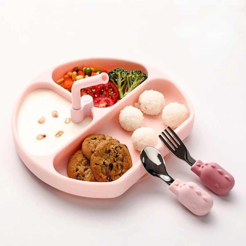 

Set Baby BPA Free Silicone Grip Dish Suction Plate Divided Plate Baby Toddler Plate, Any pms color