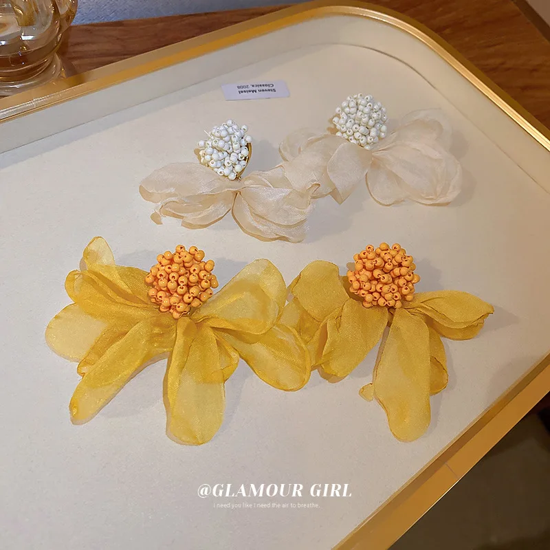 

fashion quality yellow fabric floral earrings