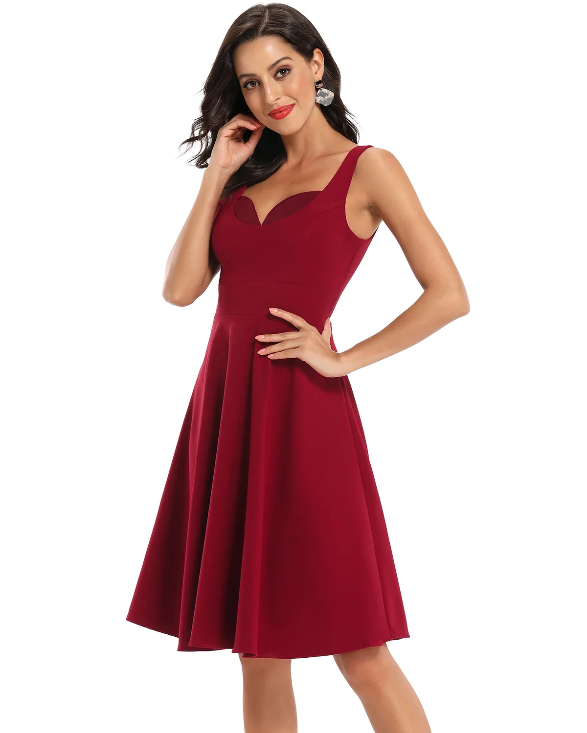 

Vintage V-neck Sexy Satin Dress with Hanging Shoulders and Bare Chest