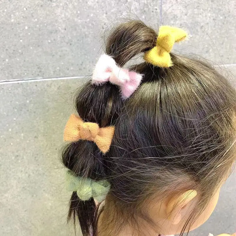 

Children's plush bow hair ties baby rope baby hair accessories hairpin handmade elastic hair bands, Picture