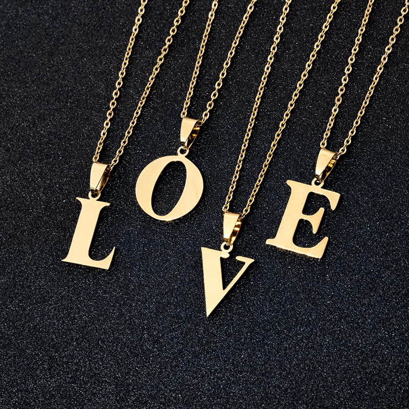 

Custom Gold Plated Stainless Steel Alphabet Charms A-Z Initial Letters Pendants Necklaces for women