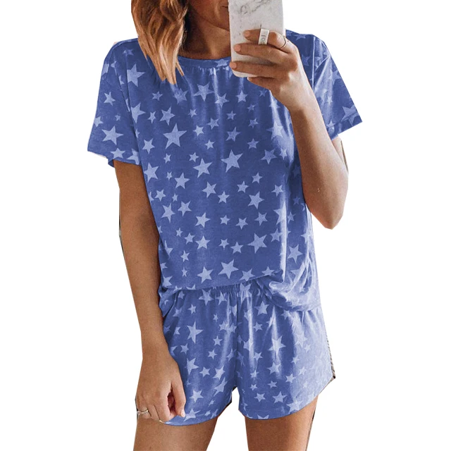 

Star Print Pajamas Short Sleeve Shorts Home Wear Suit Casual Print Short Sleeve Suit