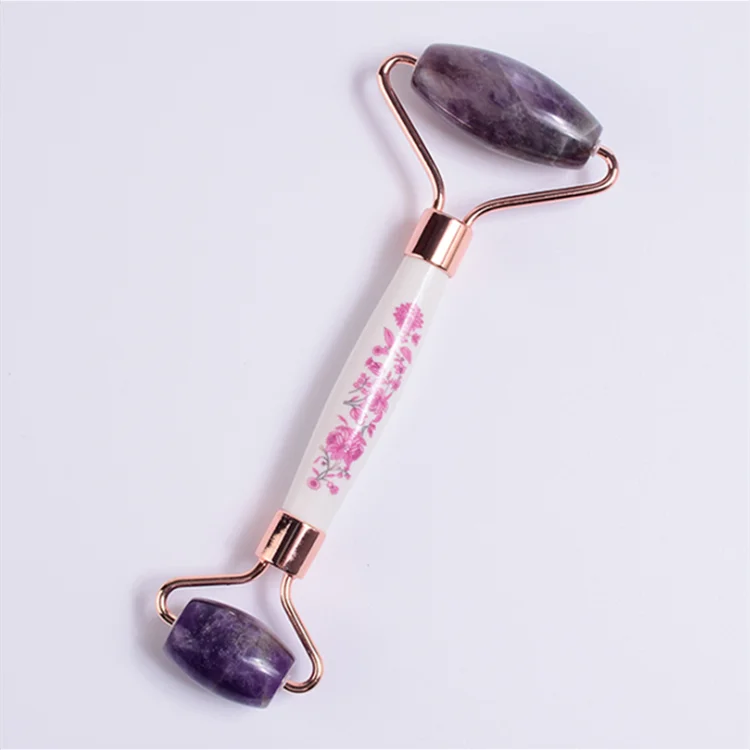 

100% natural purple Amethyst jade facial roller Ceramic rod flower facial massager anti aging slimming face Jade Facial roller