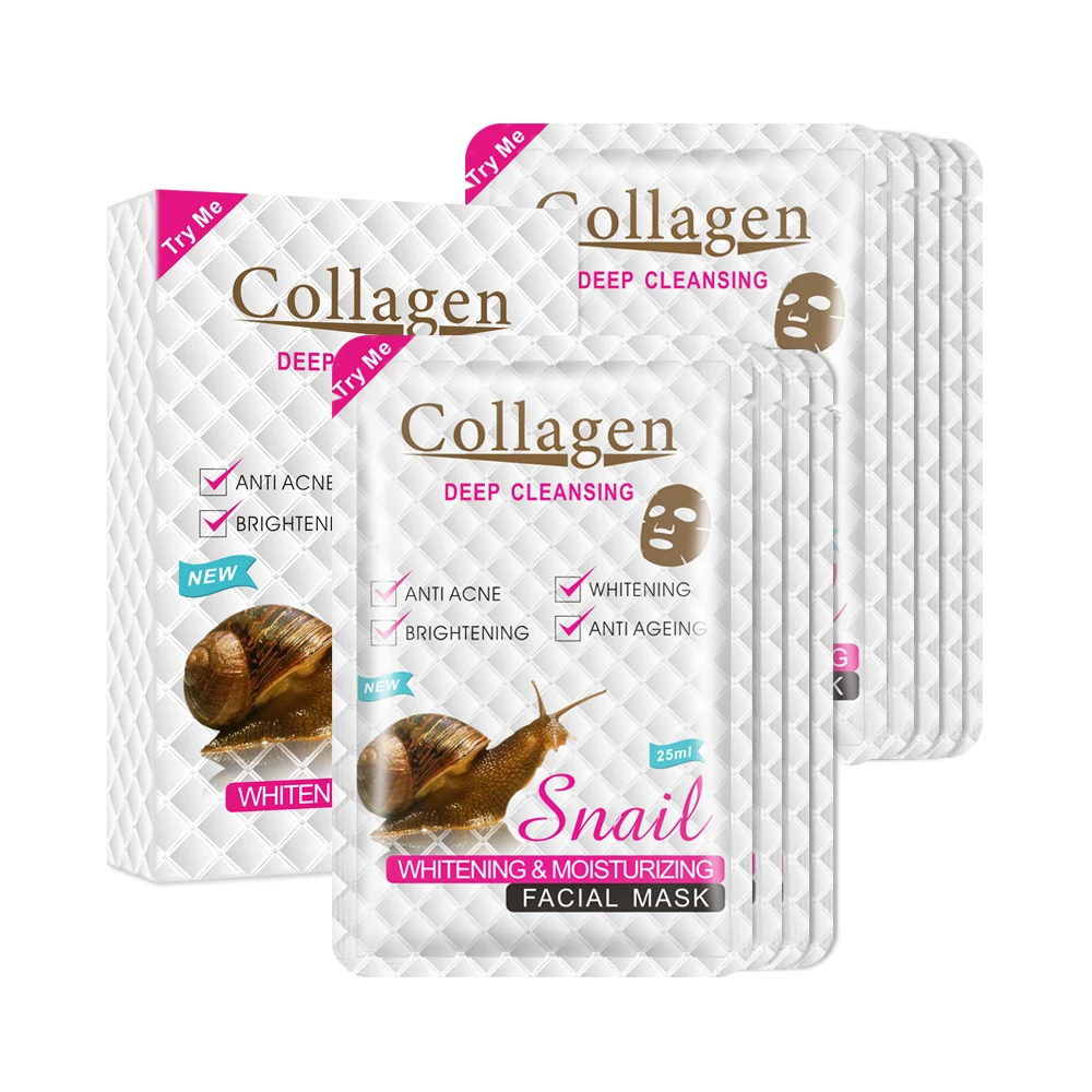 

Wholesale Snail Collagen Face Sheet Mask Mascarillas Faciales Coreanas Korean Skin Care Facial Whitening Hydrating Sleep Mask