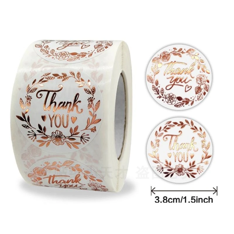 

Customized Printing Thank You Label Sticker Logo Printing Roll Transparent Clear Gold Foil Self Adhesive Private