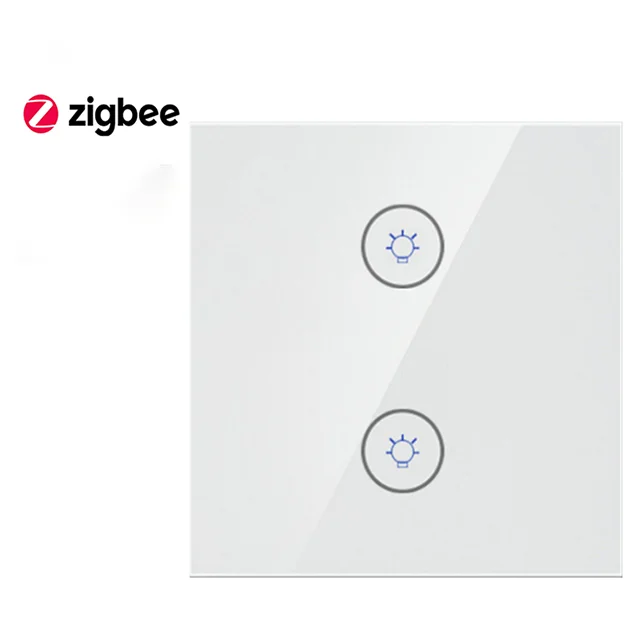Zigbee Remote Wall Touch Switch without N line 2 Gang Glass Panel light Switch