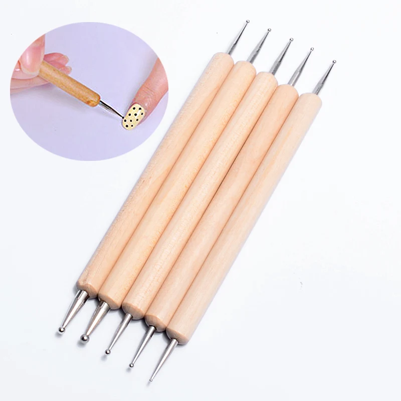 

5Pcs/Set 2 Way Wooden Handle Dotting Pen DIY Rhinestones Picker Nail Dotting Tools Sequins Picker Pen Manicure Accessory, As picture