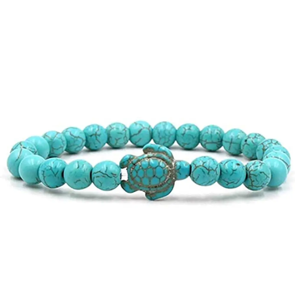 

2021 New Ocean Jewelry 8mm Round Beaded Bracelets Turtle Charm Adjustable Stone Bead Bracelets For Women And Men, 7 chakra bracelet