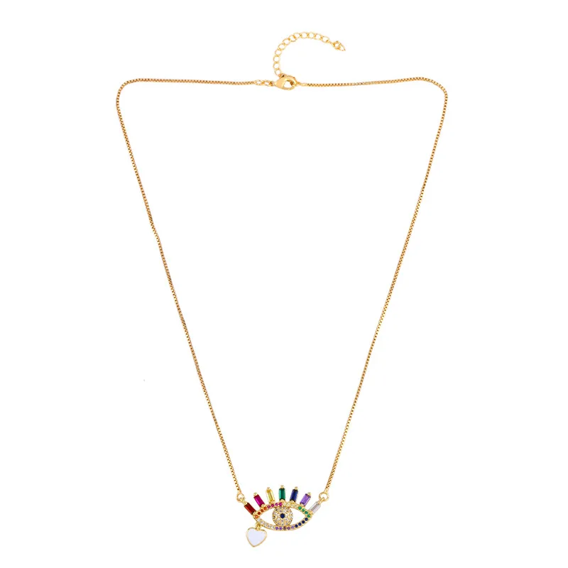 High quality 18k gold evil eye necklace jewelry enamel heart multicolor zircon lucky eye necklace for women