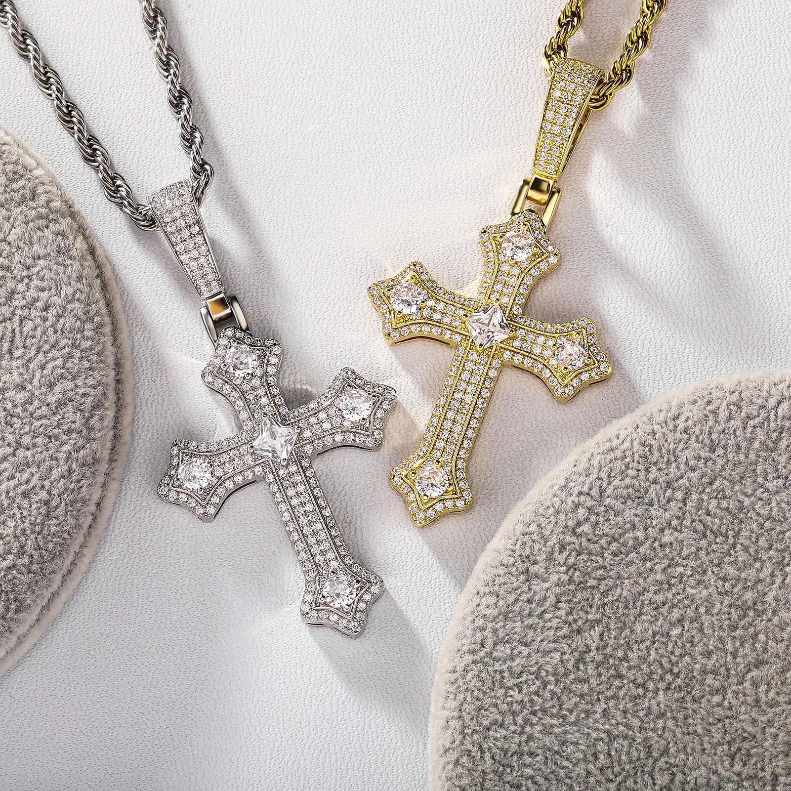 

Wholesale Hip Hop Gold Plated Icy Bling CZ Cross Pendant Necklace Jewelry Women Men Iced Out Diamond Cross Pendant
