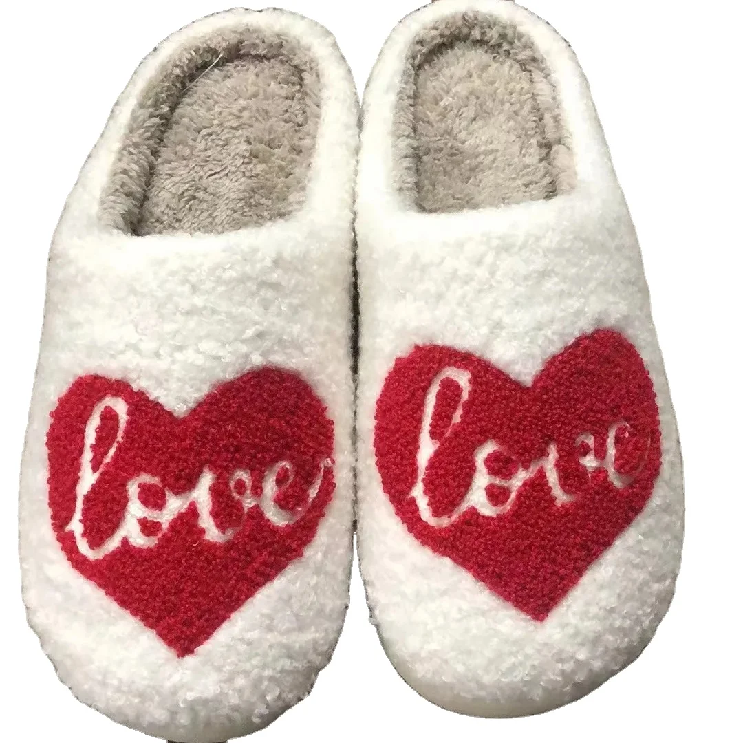 

Hot Sell Slides Home Warm Smile Slipper Fur Slides Faux Fur Smile Happy Face Slippers Women Shoes Family Plush Slippers Custom