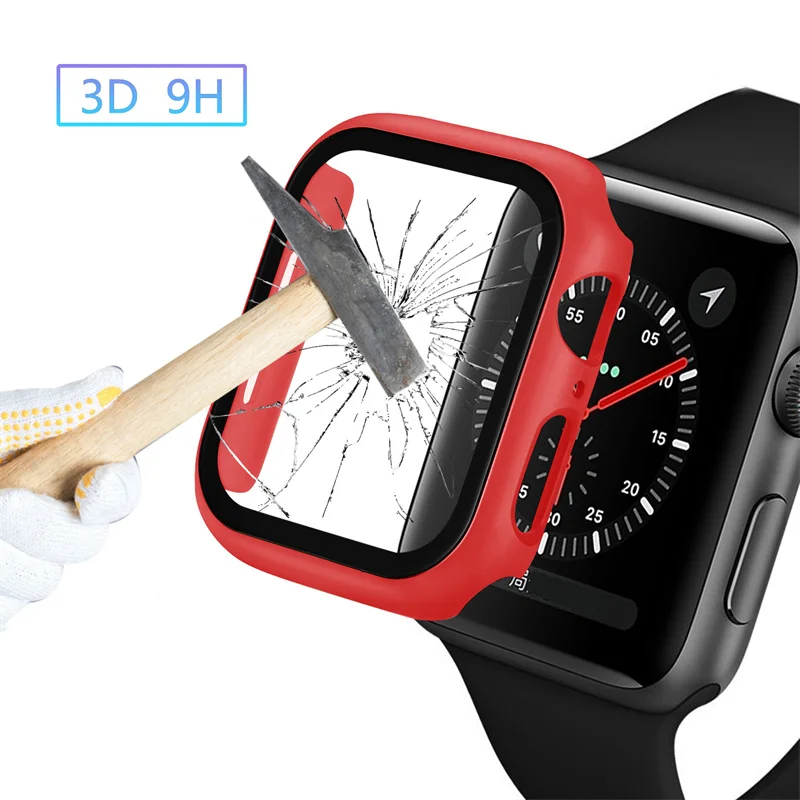 

Full Screen Protect PC Frame Glass Watch Case for Apple Watch 7 6 SE 5 4 Bumper Film Cover for iWatch 38 40 42 44 41 45mm